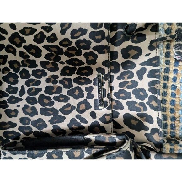 VTG Nine West Leopard Animal Print Bag With Flip Phone Holder Charm 11x13x3 Purs - Picture 3 of 11